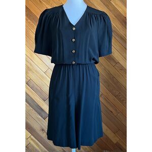 Vintage 80s Navy Blue Romper with Gold Buttons